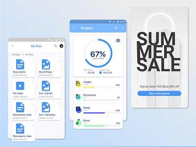 Сloud storage organizer app android app application cloud data human interface interface ios material minimal mobile design mobile ui organizer storage ui ui ux ui design ux web