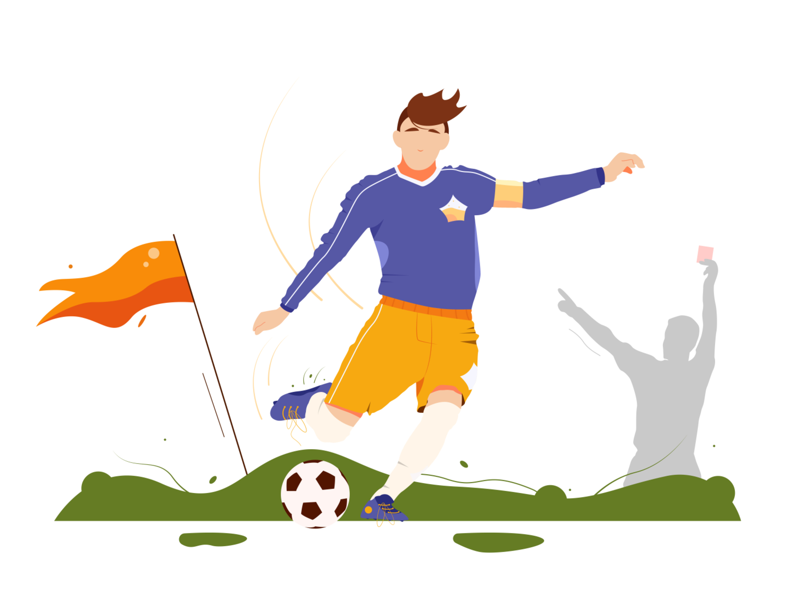 Soccer player kicks the ball action ball competition field foot football goal illustration kick male man match people play player running silhouette soccer soccer player sport