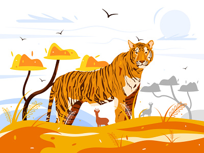 The illustration depicts a tiger in the desert aggression animal art beast cartoon cat courage danger illustration isolated mammal mascot predator safari strength tattoo tiger wild wildlife zoo