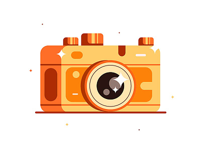 Retro camera with lens and lens flare banner camera design equipment flat focus frame illustration isolated lens photo photograph photographer photography picture professional retro shot symbol technology