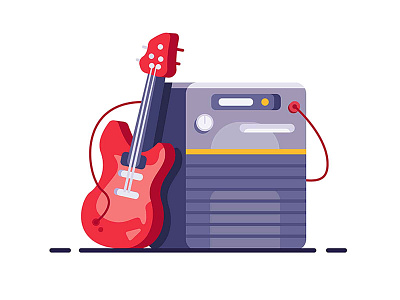 Guitar amplifier with speaker and guitar.