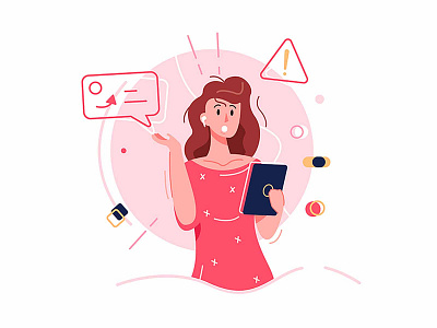 Confused girl abstract art background beautiful business cartoon character computer confused expression face female girl icon illustration person pretty vector woman young