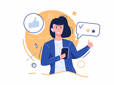 Satisfied user background business cartoon customer design fashion feedback girl hand icon internet person positive quality satisfaction service success technology vector woman