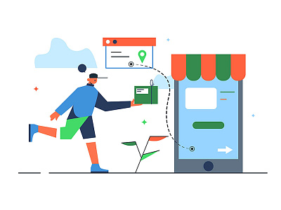 Mobile store with delivery background business commercial concept delivery design food icon illustration internet mobile online phone sale service shopping store technology vector web