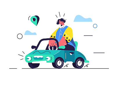 In car background business car cartoon design drive driver face fashion flat girl illustration people person retro summer transport vector vehicle woman