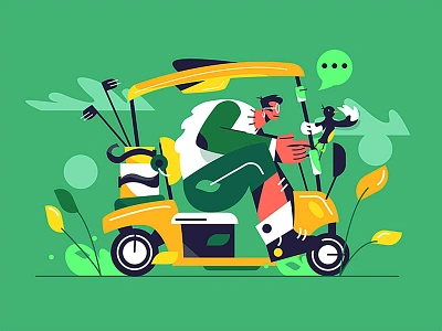 Golfcar activity background car cart cartoon electric equipment game golf golfing illustration isolated man recreation sport summer transportation vector vehicle wheel