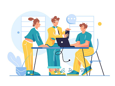 Working team in the office abstract background business cartoon communication computer concept construction design group illustration internet man office person team teamwork technology vector woman