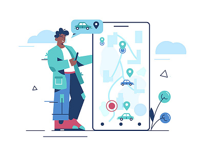 Vehicle location map app background concept flat gadget geolocation illustration isolated location man map pin road screen smartphone style vector vehicle way white