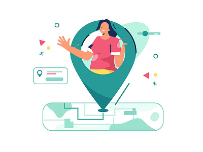 Location cartography city concept current flat gps illustration journey location map moment navigation online people position style travel vector woman world