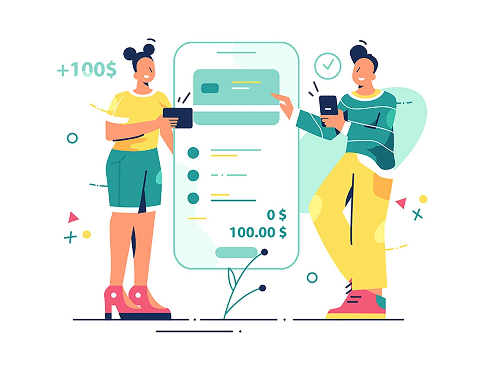Transferring money to the card card concept device display economy finance flat gadget illustration income money number online people salary screen smartphone style transferring vector