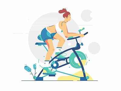 Exercise bike bike body cycling equipment fitness flat gym healthy illustration lifestyle loss machine sport stationery style training vector weight woman workout