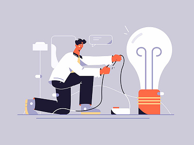 Idea business character connect creative creativity flat generation guy idea illustration imagination innovative lightbulb man smart startup style thought vector wire