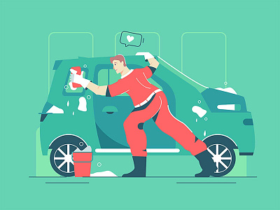 Washes the car automobile car character equipment exterior flat illustration male mop person polish service station style tool transport vector vehicle wash worker
