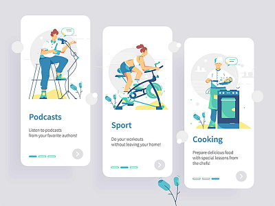 Mobile ui app cooking design detail flat home illustration interface kit mobile phone podcast set smart sport style template touchscreen unique vector