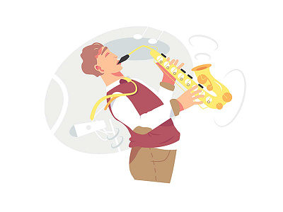 Young male musician plays saxophone hobby