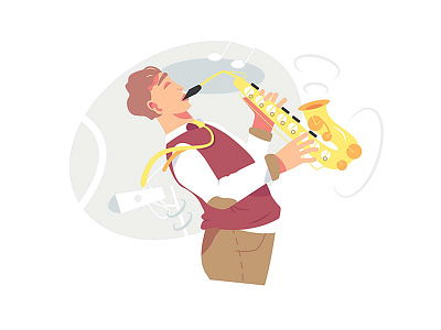 Young male musician plays saxophone