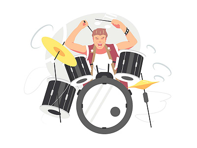 Musician guy playing drum set character