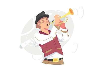 Musician plays jazz music on trumpet jazzman