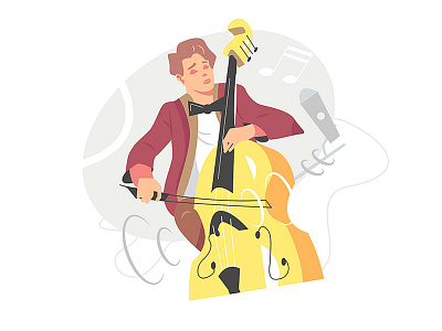 Contrabassist player playing jazz music show