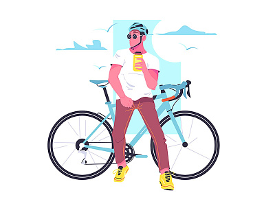 Cyclist background cartoon character design graphic design illustration person ui vector