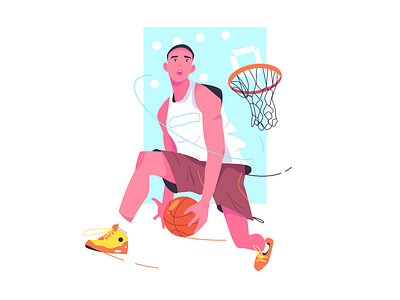 Cool basketball player in sportswear background branding business cartoon competition design illustration logo person ui vector