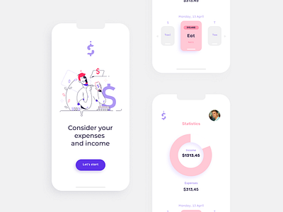 Design of a mobile application for accounting of expenses and in app background branding business cartoon design flat illustration logo mobileui person ui ux vector