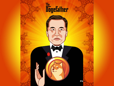 Dogecoin Elon Musk DogeFather caricature character concept crypto dogecoin dogefather elonmusk flat godfather graphic illustration man may8 nft opensea vector