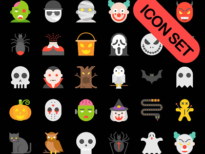 Halloween vector Icon set 31 background banner bat black card cartoon celebration character cheerful children costume cute decoration devil dracula flyer friends fun halloween