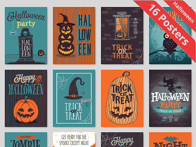 16 Halloween vector Poster designs