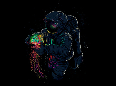 Astronaut with Jellyfish wallpaper astronaut blue concept cosmonaut exploration fantasy fiction future glow helmet hero illustration jellyfish man science space spaceman spacesuit suit technology