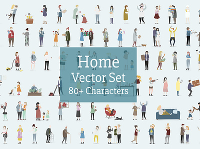 Home Character Vector set cartoon chair collection computer design flat graphic home house illustration isolated laptop man modern room set sofa vector window woman