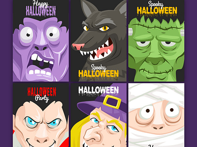 Halloween 6 Posters Vector set