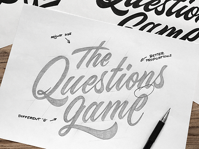 'The Questions Game' logo concepts branding concept handlettering lettering logo sketch type typography