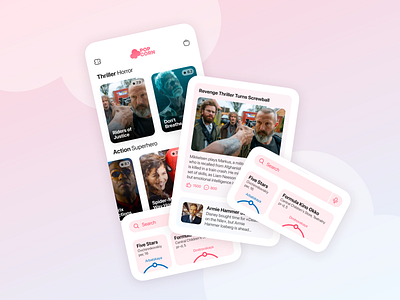 PopCorn Mobile App UI UX Design app branding cards cinema concept design figma film flat graphic design location metro modal news pop corn riders of justice spider man ticket ui ux