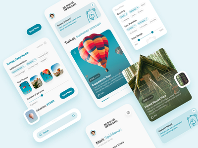 Travel Beaver Mobile App UI UX Design app balloon beaver blue branding concept design filter flat graphic design illustration input logo slider travel turkey ui ux vacation vector