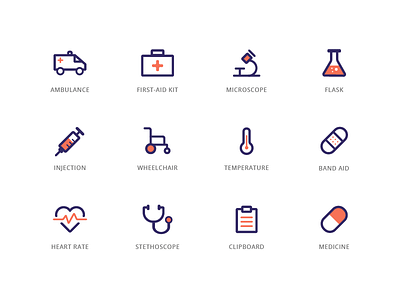 Medical Icons - Light Version health healthcare icon icon set iconography icons light medical medicine orange purple