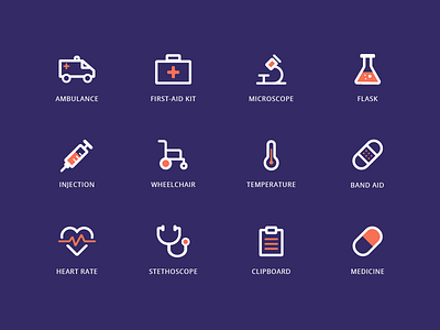 Medical Icons - Dark Version dark health healthcare icon icon set iconography icons medical medicine orange purple