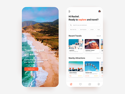 Travel App app card clean concept interface minimal mobile orange travel ui ux