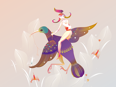 Come with me ? animal art bird character children design designer digital dribbble fairytale fly girl graphic illustraion kid lake xiweiwei