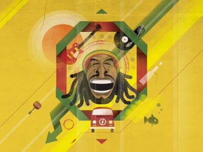 Koktebel Jazz Festival 2013 car festival flat gutair illustration jamaika music rasta smile sun vintage yellow