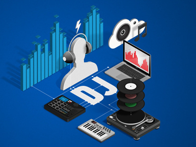 Dj cloud dj headphones icon illustration isometric macbook midi music speaker user vinyl