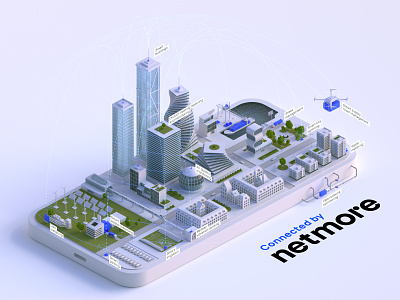 Netmore IoT 3d c4d cinema 4d city drone eco green illustration iot isometric network octane render street