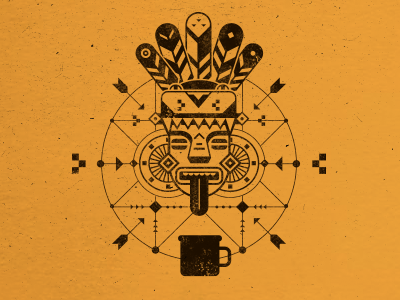 Hot Chocolate God stamp aztec head identity logo maya stamp