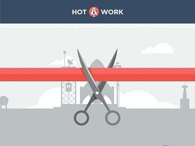 Hot Work Opening flat landing logo rocket scissors