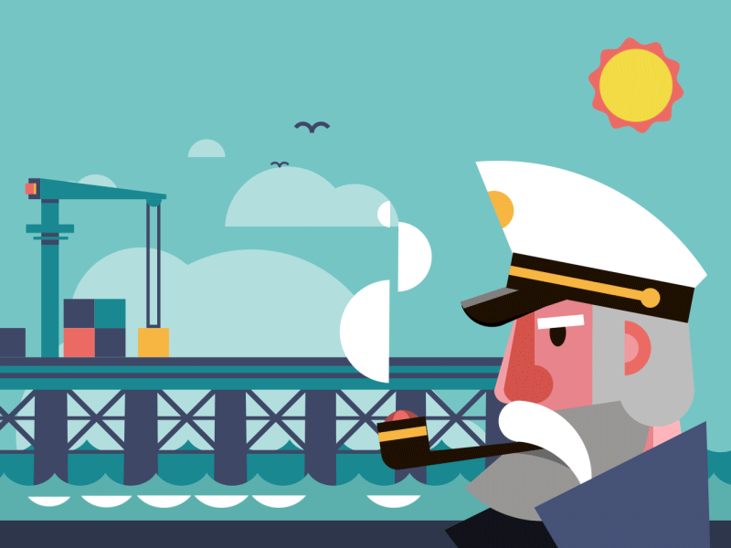 Captain Animation animation captain dock flat illustration sea ship simple smoke sun wave