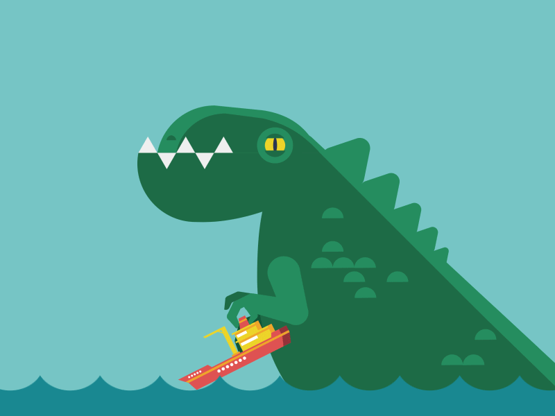 Godzilla animation flat godzilla illustration monster reptile sea ship simple