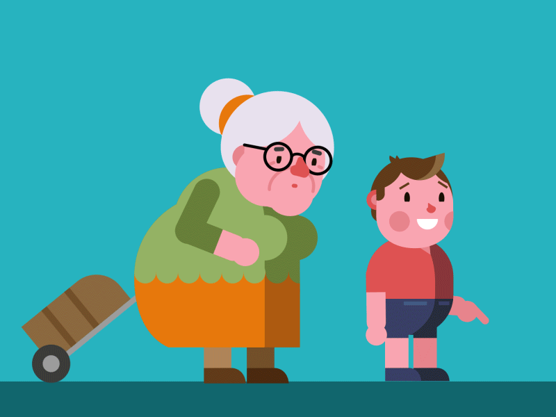 Granny animation boy flat granny illustration simple smile