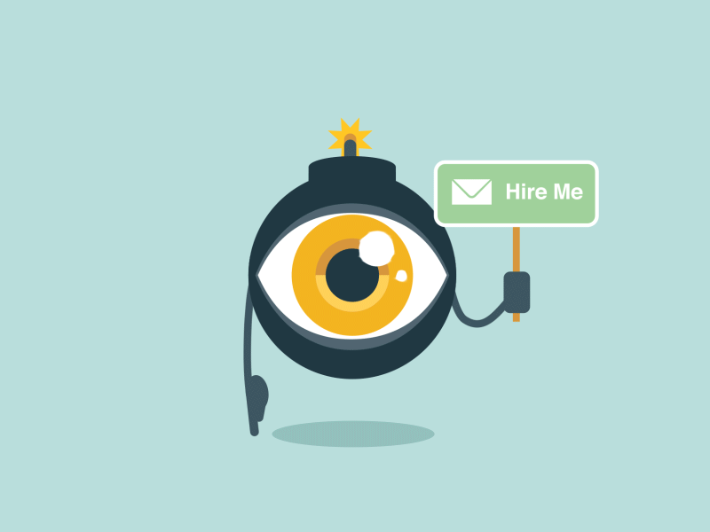 Hire Me, folks animation bomb character emotion eye eyeball flat illustration logo simple