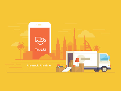 Trucki box cargo city delivery dubai flat illustration iphone logo truck
