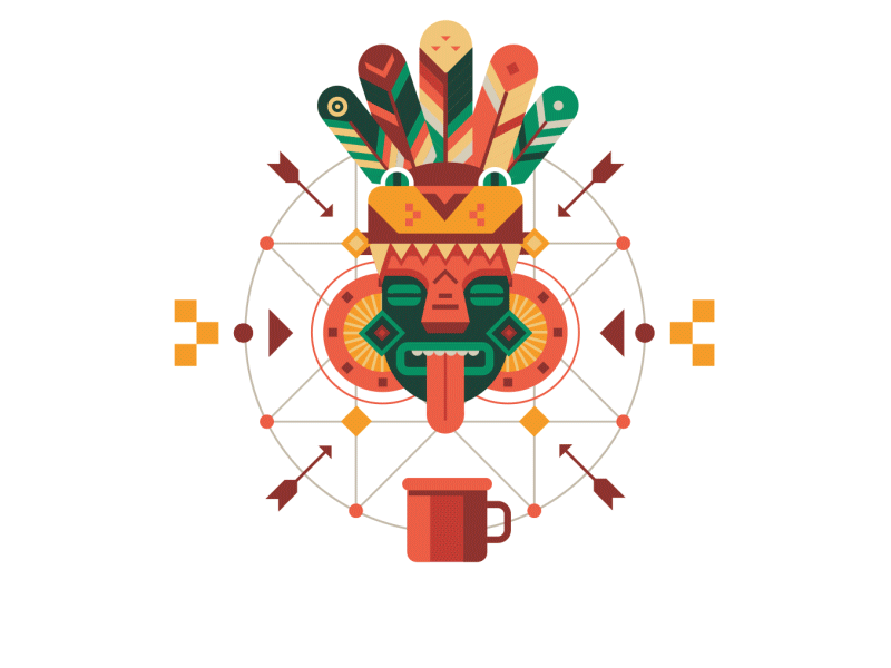 "Call Me Cacao!" logo animation animation arrow aztec cup ethnic feather flat god illustration indian json logo lottie maya